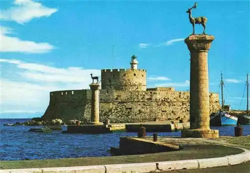 AK / Ansichtskarte  RHODOS_Rhodes_Greece Leuchtturm und Hirsch Hafen