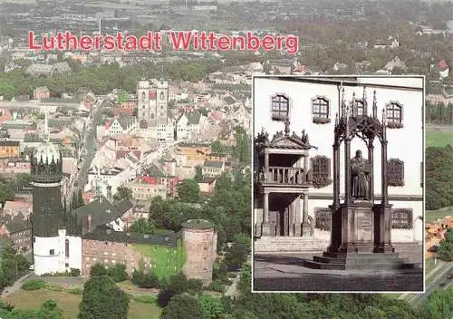 AK / Ansichtskarte  Wittenberg__Lutherstadt Stadtpanorama Luftaufnahme Lutherdenkmal Rathausportal