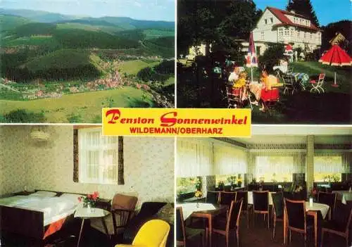 AK / Ansichtskarte 73986919 Wildemann_Harz Luftaufnahme Pension Sonnenwinkel Garten Fremdenzimmer Gastraum