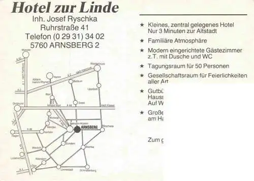 AK / Ansichtskarte  Arnsberg__Westfalen Hotel zur Linde Restaurant Stadtpanorama