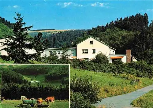 AK / Ansichtskarte 73987058 Girkhausen_Bad_Berleburg_Wittgenstein Gasthof Pension Schmelzhuette Viehweide Landschaft