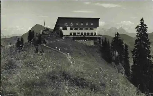 AK / Ansichtskarte  Kitzbuehel_Tirol_AT Bergrestaurant Hahnenkamm mit Kitzbuehler Horn und Loferer Steinberge