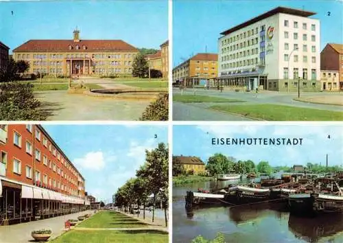 AK / Ansichtskarte 73987327 Eisenhuettenstadt Wilhelm-Pieck-Oberschule Hotel Lunik Leninallee Partie am Hafen