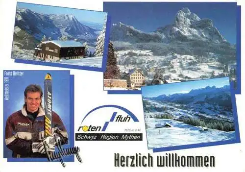 AK / Ansichtskarte  SCHWYZ_SZ Berghotel Rotenflue Panorama Wintersportplatz Alpen Skirennlaeufer Franz Heinzer Weltmeister