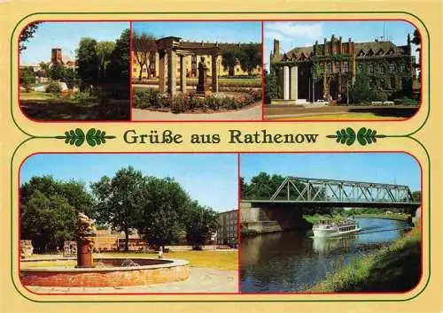 AK / Ansichtskarte  Rathenow Teilansichten Brunnen Bruecke Fahrgastschiff