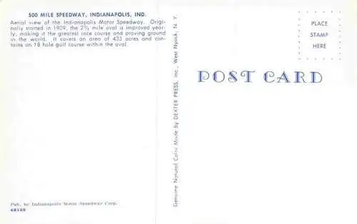 AK / Ansichtskarte  Indianapolis_Indiana_USA 500 Mile Speedway Fliegeraufnahme