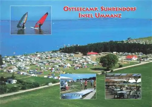 AK / Ansichtskarte 73987934 Suhrendorf Ostseecamp Insel Umman Fliegeraufnahme Surfer Minigolf Restaurant