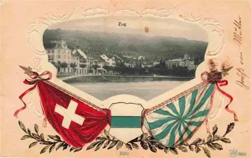 AK / Ansichtskarte  ZUG__Zugersee_ZG Panorama Fahnen