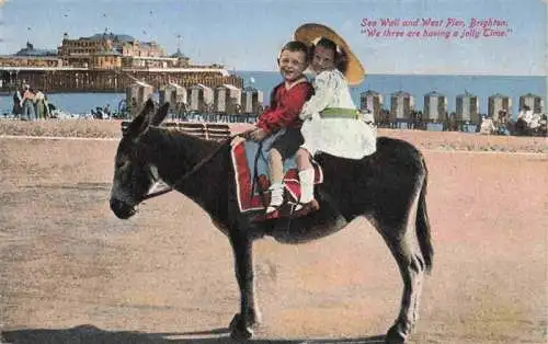 AK / Ansichtskarte  BRIGHTON__East_Sussex_UK Sea Wall and West Pier Kinder auf Esel