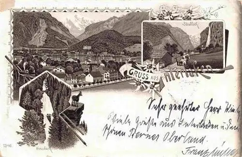 AK / Ansichtskarte  INTERLAKEN_BE Panorama Staubbach Wasserfall Giessbach Litho