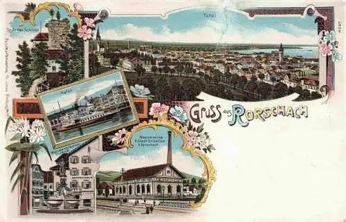 AK / Ansichtskarte  RORSCHACH_Bodensee_SG Total Schloss Hafen Wasserwerke Brunnen Litho
