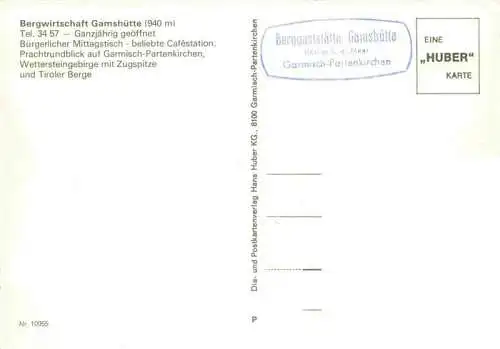 AK / Ansichtskarte  GARMISCH-PARTENKIRCHEN Bergwirtschaft Gamshuette mit Wettersteingebirge und Zuspitze