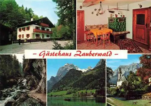 AK / Ansichtskarte 73988182 Ramsau__Berchtesgaden Gaestehaus Zauberwald Gaststube Seepartie Kirche