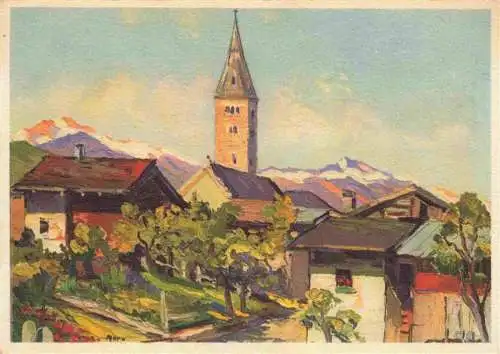 AK / Ansichtskarte  Saviese_VS Ortsansicht mit Kirche Blick gegen Rawil Kuenstlerkarte