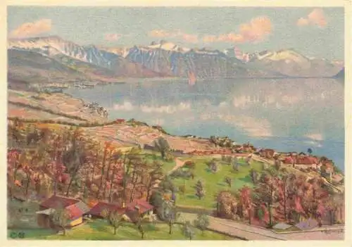 AK / Ansichtskarte  Rivaz_Lavaux_VD Vue panoramique et le Haut-Lac Kuenstlerkarte