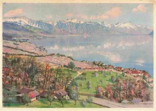 AK / Ansichtskarte  Rivaz_Lavaux_VD Vue panoramique et le Haut-Lac Kuenstlerkarte