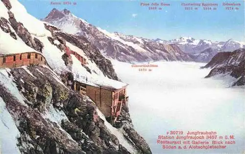 AK / Ansichtskarte  Jungfraubahn_BE Station Jungfraujoch Restaurant mit Galerie und Aletschgletscher
