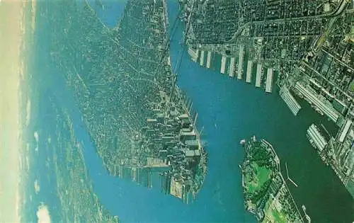 AK / Ansichtskarte  NEW_YORK_City_USA Aerial view showing parts of Lower Manhattan Brooklyn and New Jersey