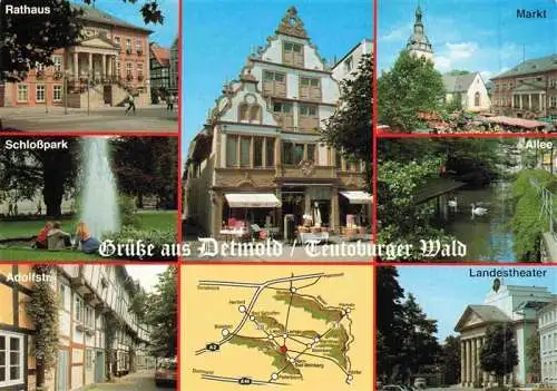 AK / Ansichtskarte 73988612 DETMOLD_Lippe Rathaus Schlosspark Adolfstrasse Markt Landestheater Allee