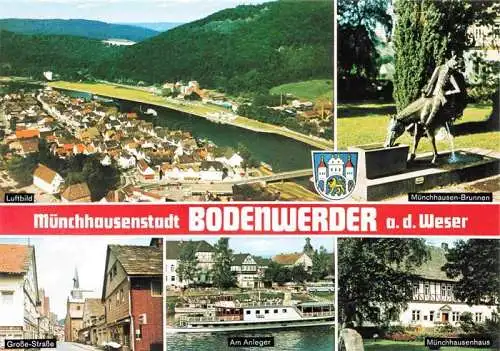 AK / Ansichtskarte  Bodenwerder Fliegeraufnahme Muenchhausen Brunnen Grosse Strasse Am Anleger Muenchhausenhaus