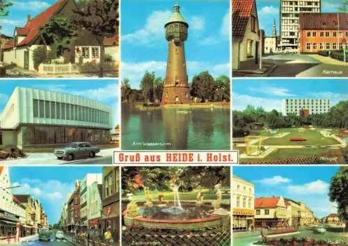 AK / Ansichtskarte 73988617 Heide_Holstein Klaus Groth Haus Kfz Meisterschule Friedrichstrasse Am Wasserturm Zierbrunnen Rathaus Minigolf Markt