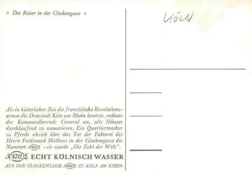 AK / Ansichtskarte 73988655 Koeln__Rhein Der Reiter in der Glockengasse
