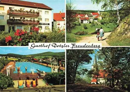 AK / Ansichtskarte  Freudenberg_Oberpfalz Gasthof Dotzler Freibad Panorama Kirche