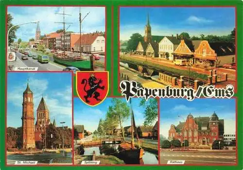 AK / Ansichtskarte  Papenburg_Ems Hauptkanal St Michael Splitting Rathaus Panorama