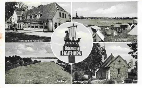 AK / Ansichtskarte 73988895 Haddeby_Busdorf Historisches Gasthaus Haddeby Campingplatz Stadtwall Kirche