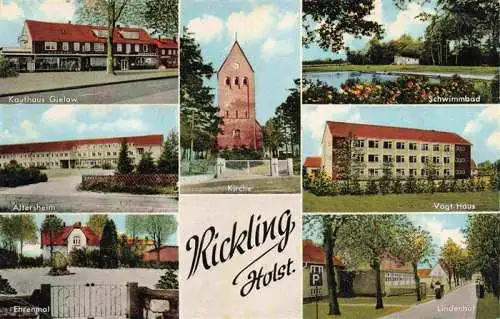 AK / Ansichtskarte 73988901 Rickling_Schleswig-Holstein Kaufhaus Altersheim Ehrenmal Kirche Schwimmbad Vogthaus Lindenhof