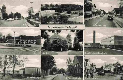 AK / Ansichtskarte 73988902 Hohenwestedt_Schleswig-Holstein Lindenstrasse Badeanstalt Post Kirche Landwirtschaftsschule Mittelschule Friedrichstrasse