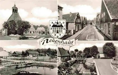 AK / Ansichtskarte 73988922 Neuenhaus_Bentheim_Niedersachsen Markt Hauptstrasse Schule Sportplatz Muehlengraben