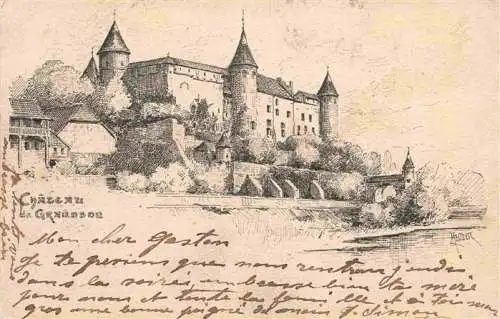 AK / Ansichtskarte  Grandson_VD Château Dessin Kuenstlerkarte