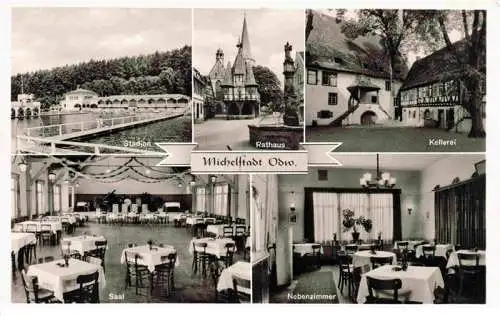 AK / Ansichtskarte  Michelstadt_Odenwald_Hessen Stadion Rathaus Kellerei Gaststaette Schwerkers Garten Saal Nebenzimmer