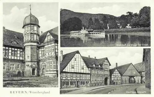 AK / Ansichtskarte 73989027 Bevern_Holzminden Schloss Schlosshof Blick auf Weser bei Frost Fahrgastschiff Kaufhaus Albrecht