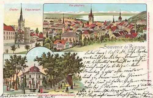 AK / Ansichtskarte  Bienne_Biel Panorama Clocher vieux rempart Promenade du Pasquart et Musée Schwab Litho
