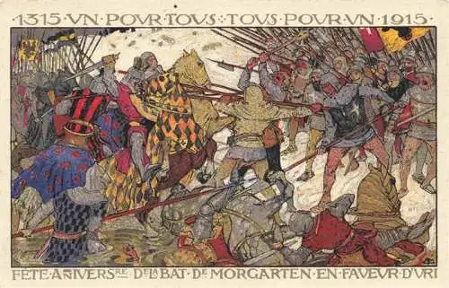 AK / Ansichtskarte  Morgarten_ZG Fête Anniversaire de la Battaille de Morgarten en faveur d'Uri Feldpost Kuenstlerkarte