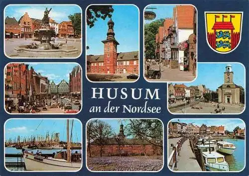 AK / Ansichtskarte 73989111 Husum__Nordfriesland Brunnen Einkaufsstrasse Dorfpartien Hafenpartien 