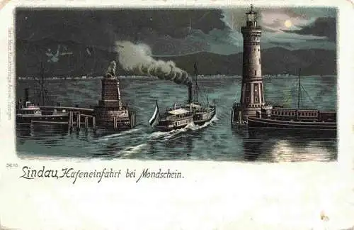 AK / Ansichtskarte  LINDAU__Bodensee Hafeneinfahrt bei Mondschein