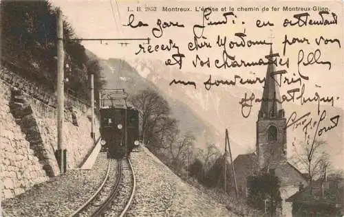 AK / Ansichtskarte  MONTREUX__VD Eglise et chemin de fer Montreux - Glion train