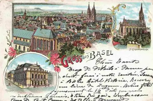 AK / Ansichtskarte  BASEL_BS Stadtpanorama St. Elisabethenkirche Theater Litho