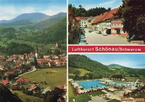 AK / Ansichtskarte  Schoenau_Schwarzwald Panorama Talstrasse Beheiztes Freibad