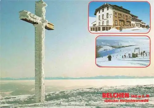 AK / Ansichtskarte  Schoenau_Schwarzwald Berghotel Belchenhaus Panorama Skilift Gipfelkreuz