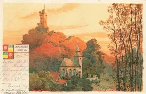 AK / Ansichtskarte  Falkenstein_Taunus Ansicht mit Kirche und Burg Kuenstlerkarte