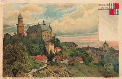 AK / Ansichtskarte 73989501 Cronberg_Kronberg_Taunus_Hessen Ansicht mit Schloss Kuenstlerkarte