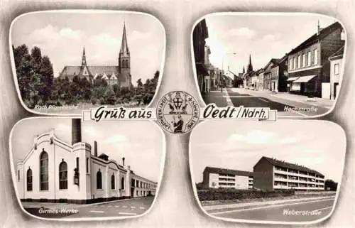 AK / Ansichtskarte 73989525 Oedt_Grefrath_NRW Pfarrkirche Hochstrasse Girmes-Werke Weberstrasse