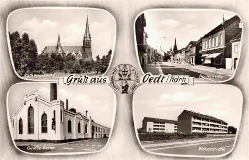 AK / Ansichtskarte  Oedt_Grefrath_NRW Pfarrkirche Hochstrasse Girmes-Werke Weberstrasse