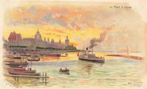 AK / Ansichtskarte  Evian-les-Bains_74_Haute-Savoie Vue panoramique Lac Léman Port Dessin Kuenstlerkarte