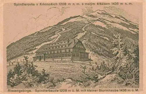 AK / Ansichtskarte  Spindlerbaude_Spindleruv_Mlyn_CZ mit kleiner Sturmhaube Kuenstlerkarte