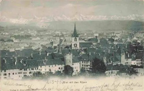 AK / Ansichtskarte  Biel_Bienne_BE Stadtpanorama mit Blick auf die Alpen